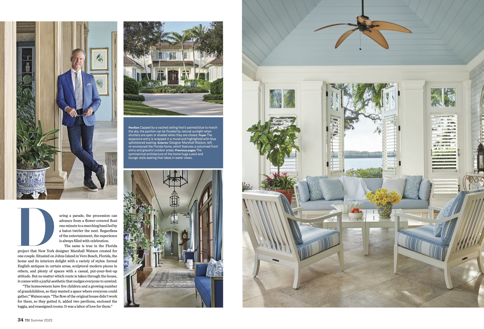 Magazine spread for Traditional Home featuring Marshall Watson and a livingroom